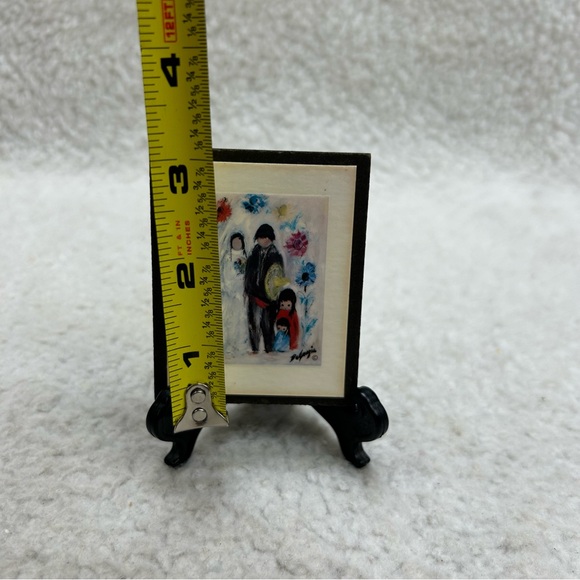 The Wedding by Ted De Garzia 3" mini wood board prints w/stand vintage signed - Picture 7 of 8